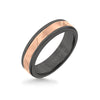 Triton 6MM Black Tungsten Carbide Ring - Bevel Diagonal Cut 14K Rose Gold Insert with Round Edge