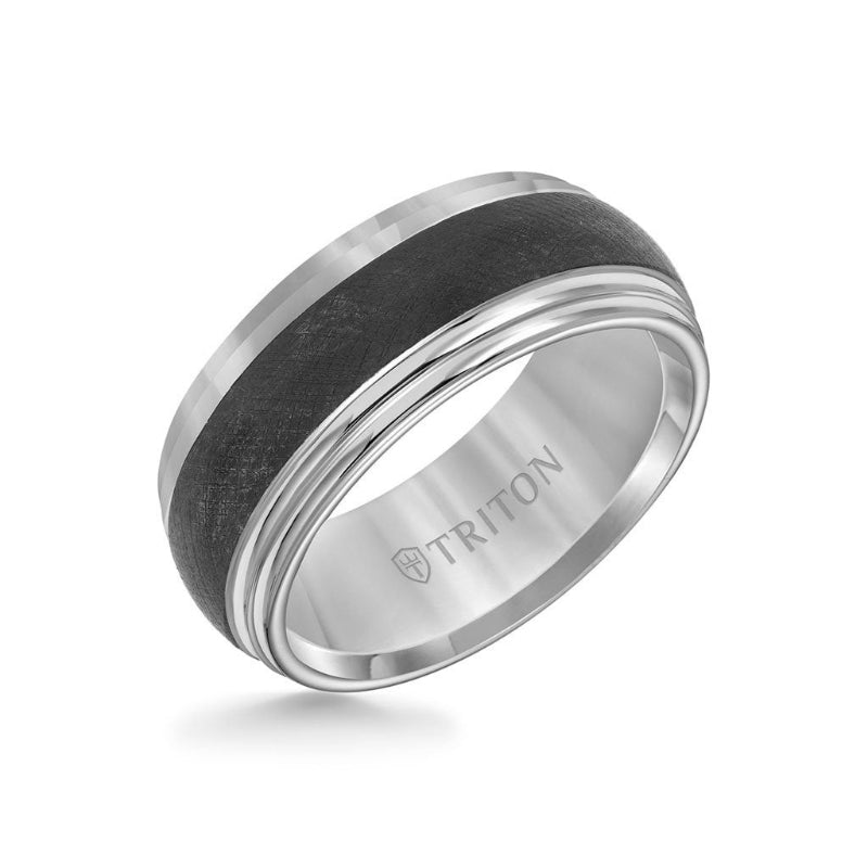 Triton 9MM Tungsten Carbide Ring - Domed Florentine Center and Step Edge