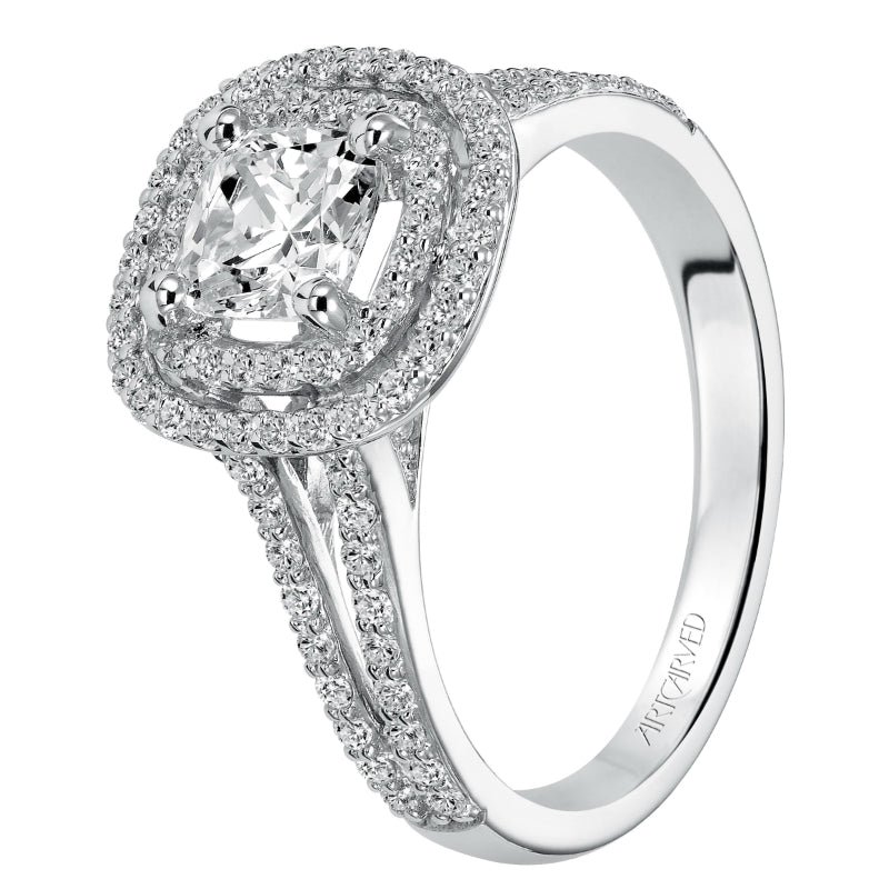 Artcarved Bridal Semi-Mounted with Side Stones Classic Halo Engagement Ring Betty 14K White Gold