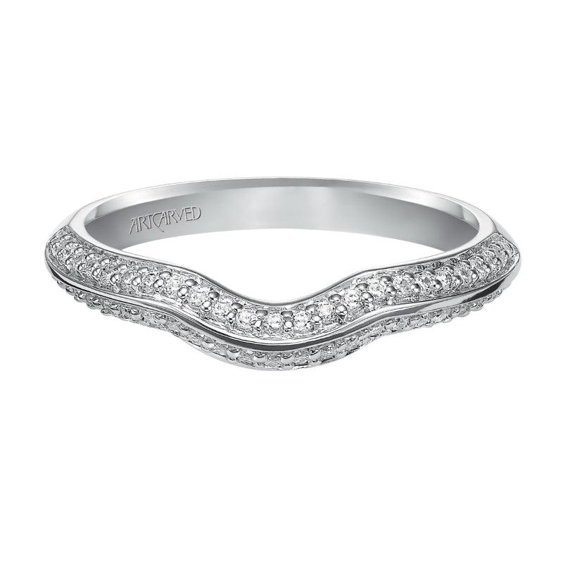 Artcarved Bridal Mounted with Side Stones Contemporary Halo Diamond Wedding Band Cynthia 14K White Gold