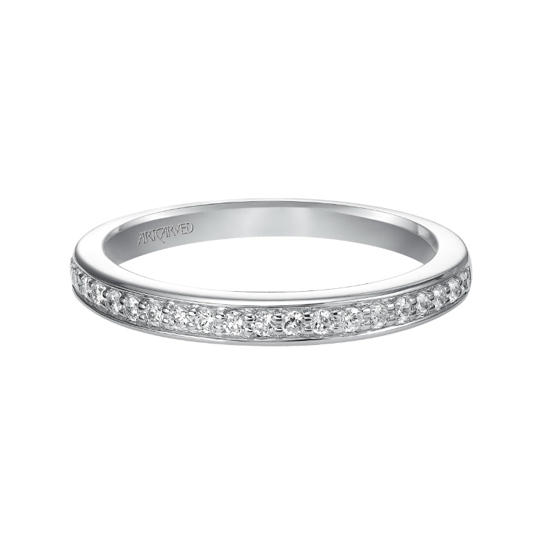 Artcarved Bridal Mounted with Side Stones Contemporary Diamond Wedding Band Marissa 14K White Gold