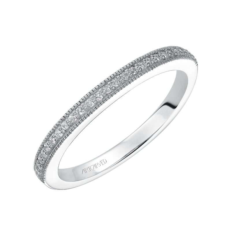 Artcarved Bridal Mounted with Side Stones Vintage Diamond Wedding Band Agnes 14K White Gold