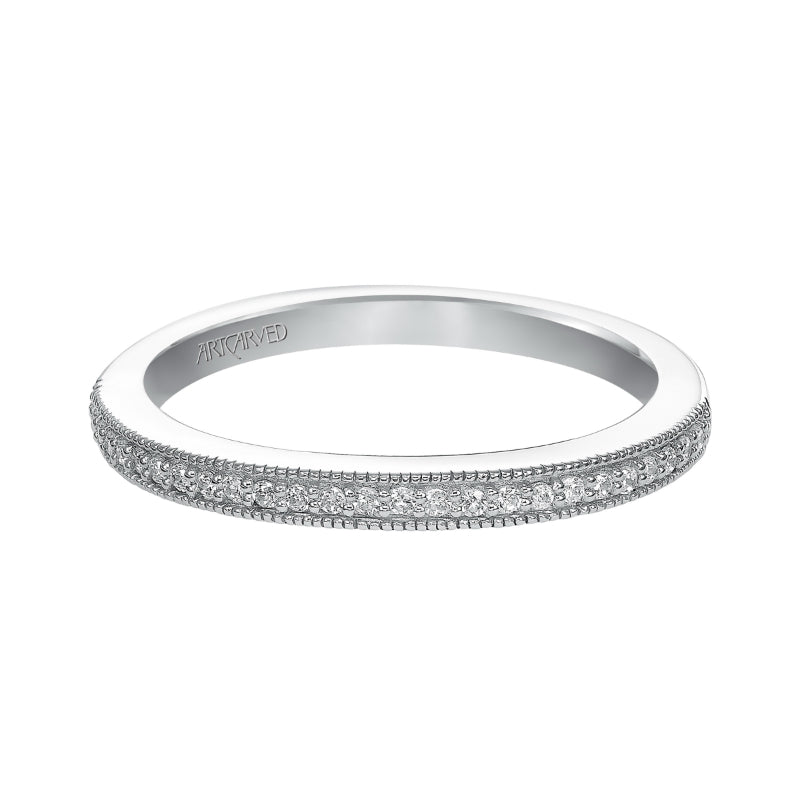 Artcarved Bridal Mounted with Side Stones Vintage Diamond Wedding Band Agnes 14K White Gold