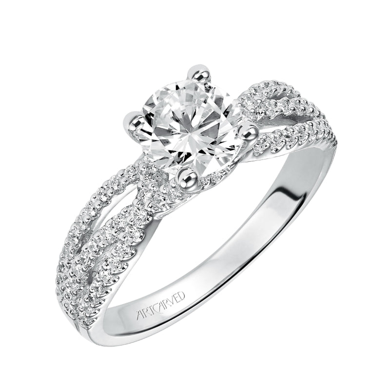 Artcarved Bridal Semi-Mounted with Side Stones Contemporary Twist Diamond Engagement Ring Marybeth 14K White Gold
