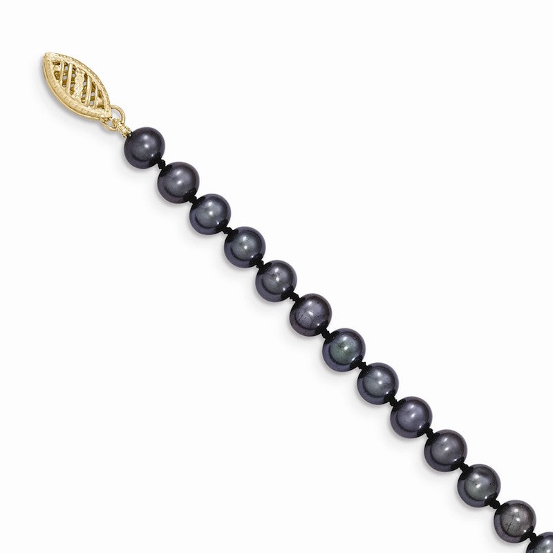 Quality Gold 14k Black Near Round Freshwater Cultured Pearl Bracelet