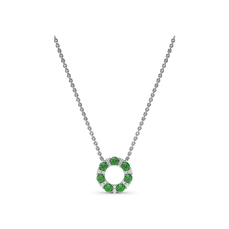 Fana Shared Prong Emerald and Diamond Circle Necklace