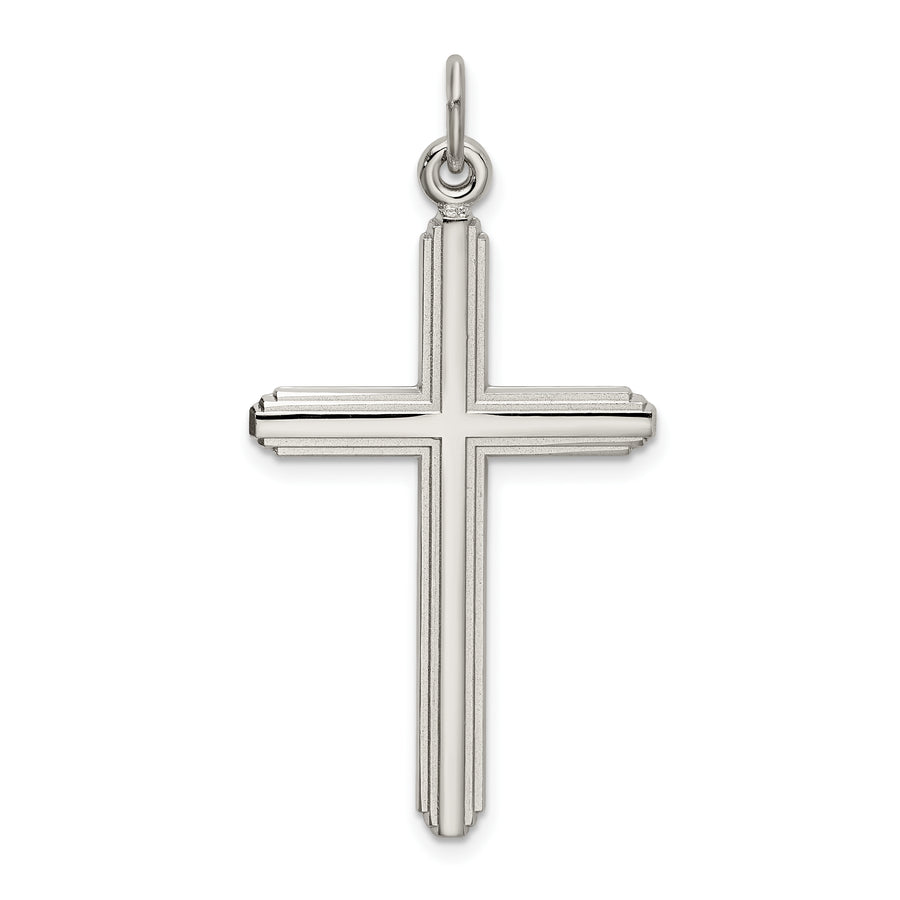 Quality Gold Sterling Silver Polished Grooved Cross Pendant