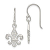 Quality Gold Sterling Silver White CZ Accented Fleur de Lis Dangle Earrings