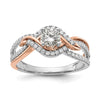 Quality Gold 14k White and Rose Gold Criss-Cross (Holds (1/2 carat (5.2mm) Round Center) 1/3 carat Diamond Semi-mount Engagement Ring