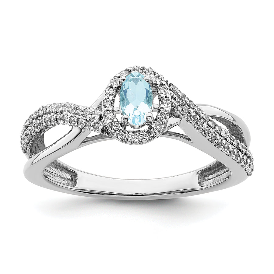 Quality Gold 14k White Gold Aquamarine Diamond Halo Engagement Ring