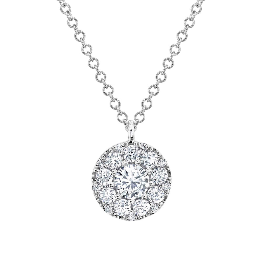 Shy Creation 14k Gold White 0.22Ct-Ctr(Round) 0.28Ct-Side Diamond Cluster Necklace