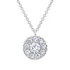 Shy Creation 14k Gold White 0.46Ct-Ctr(Round) 0.54Ct-Side Diamond Cluster Necklace
