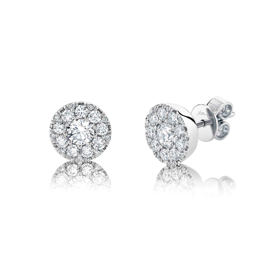 Shy Creation 14k Gold White 0.24Ct-Ctr(Round) 0.26Ct-Side Diamond Cluster Earring