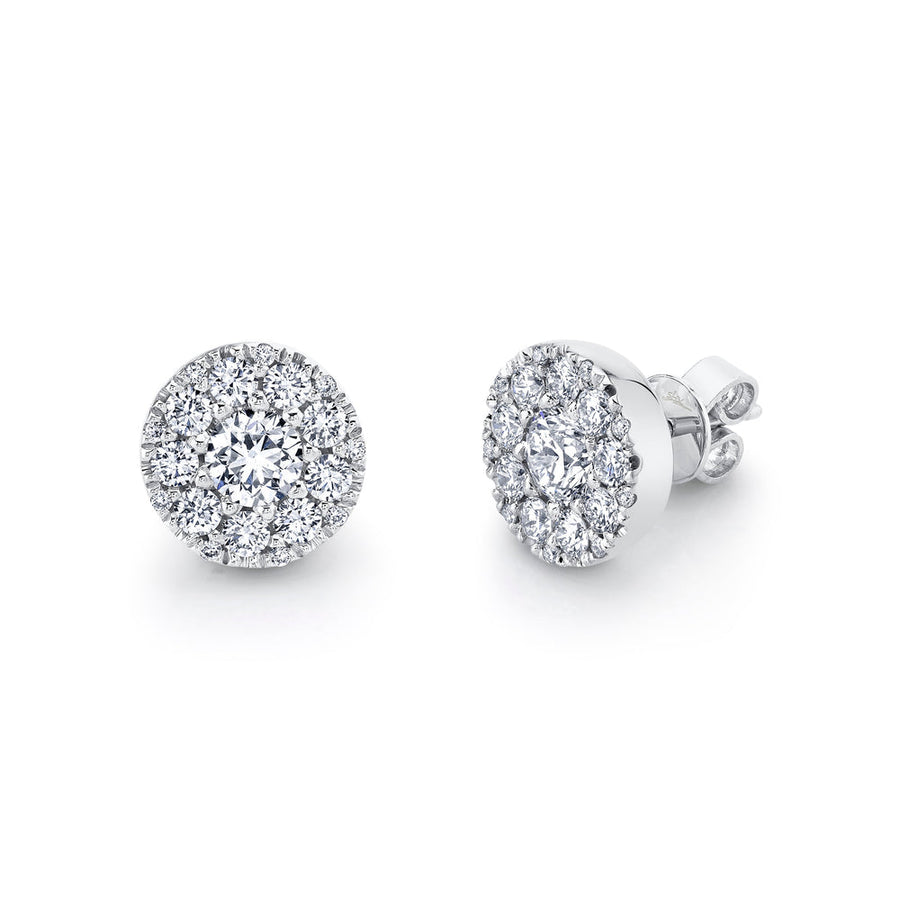 Shy Creation 14k Gold White 1.00Ct-Ctr(Round) 1.00Ct-Side Diamond Cluster Earring