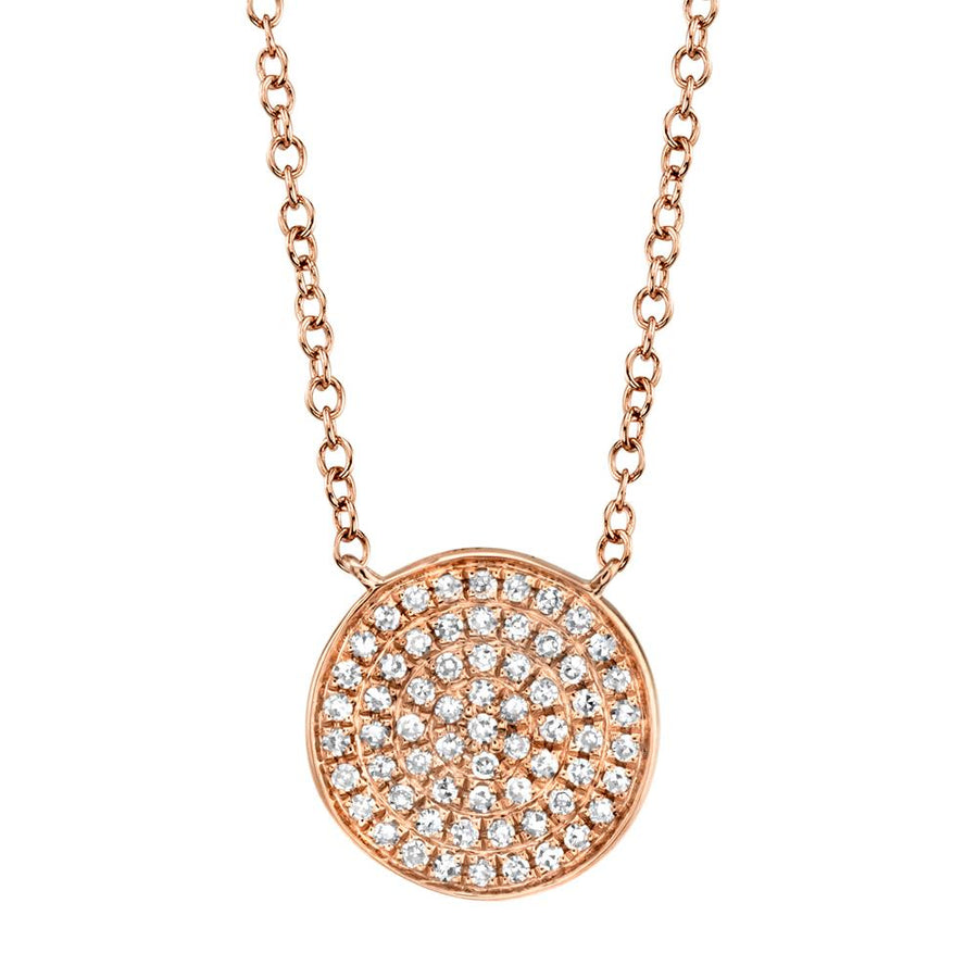 Shy Creation 14k Gold Rose Emmie 0.15 ct. Diamond Pave Disc Circle Pendant Necklace