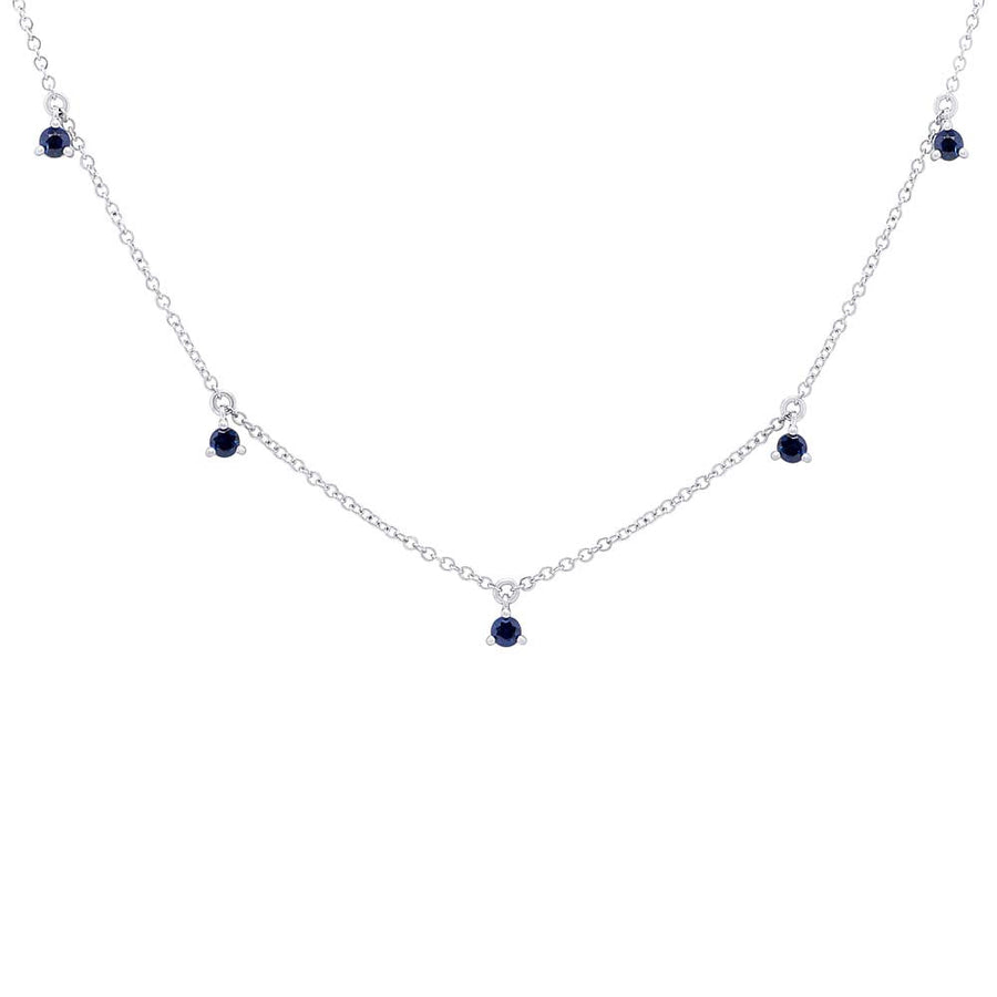 Shy Creation 14k Gold White 0.35Ct Blue Sapphire Necklace