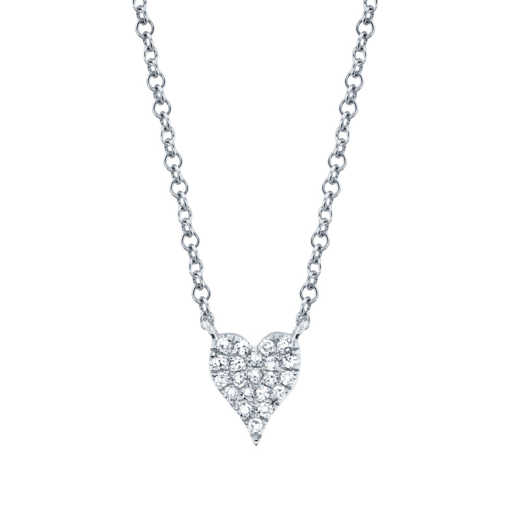Shy Creation 14k Gold White Amor 0.05Ct Diamond Pave Heart Pendant Necklace - Mini