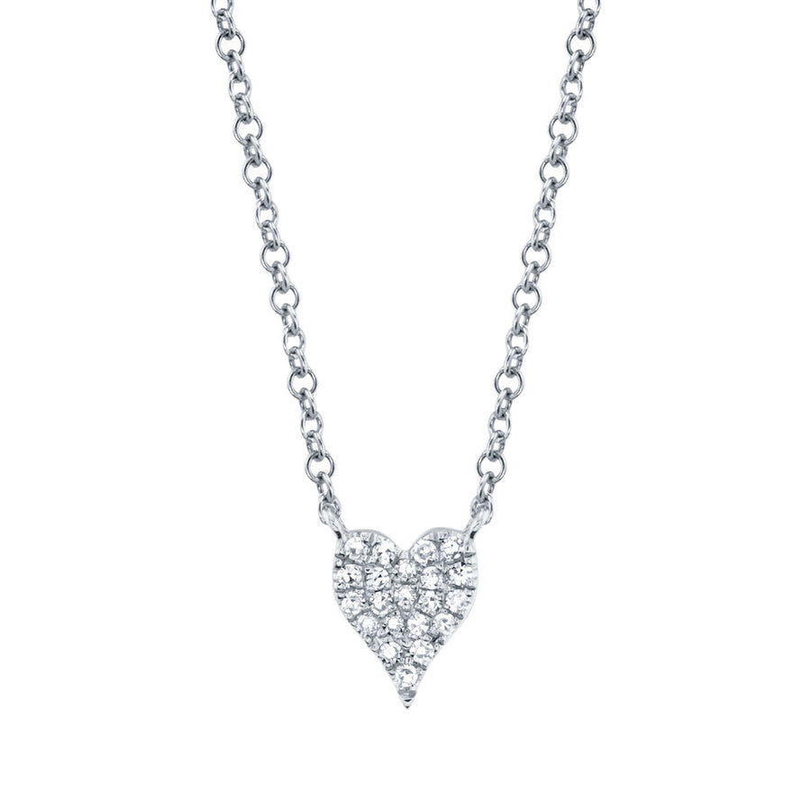 Shy Creation 14k Gold White Amor 0.05Ct Diamond Pave Heart Pendant Necklace - Mini