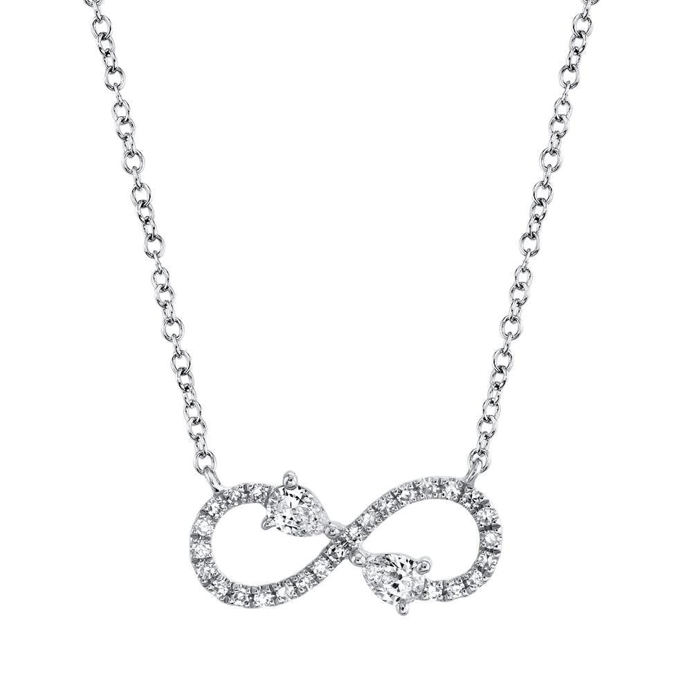 Shy Creation 14k Gold White 0.22Ct Diamond Infinity Necklace