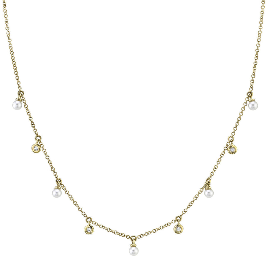 Shy Creation 14k Gold Yellow 0.04Ct Diamond & Cultured Pearl Necklace