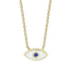 Shy Creation 14k Gold Yellow White Enamel & Blue Sapphire Evil Eye Pendant Necklace