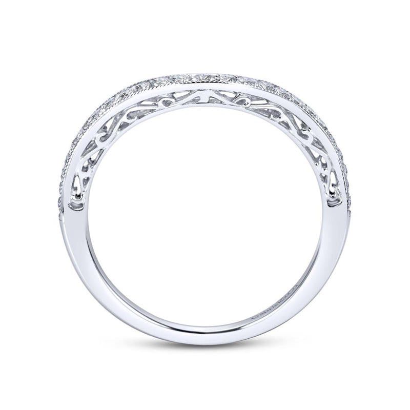 Gabriel 14k White Gold Victorian Curved Wedding Band