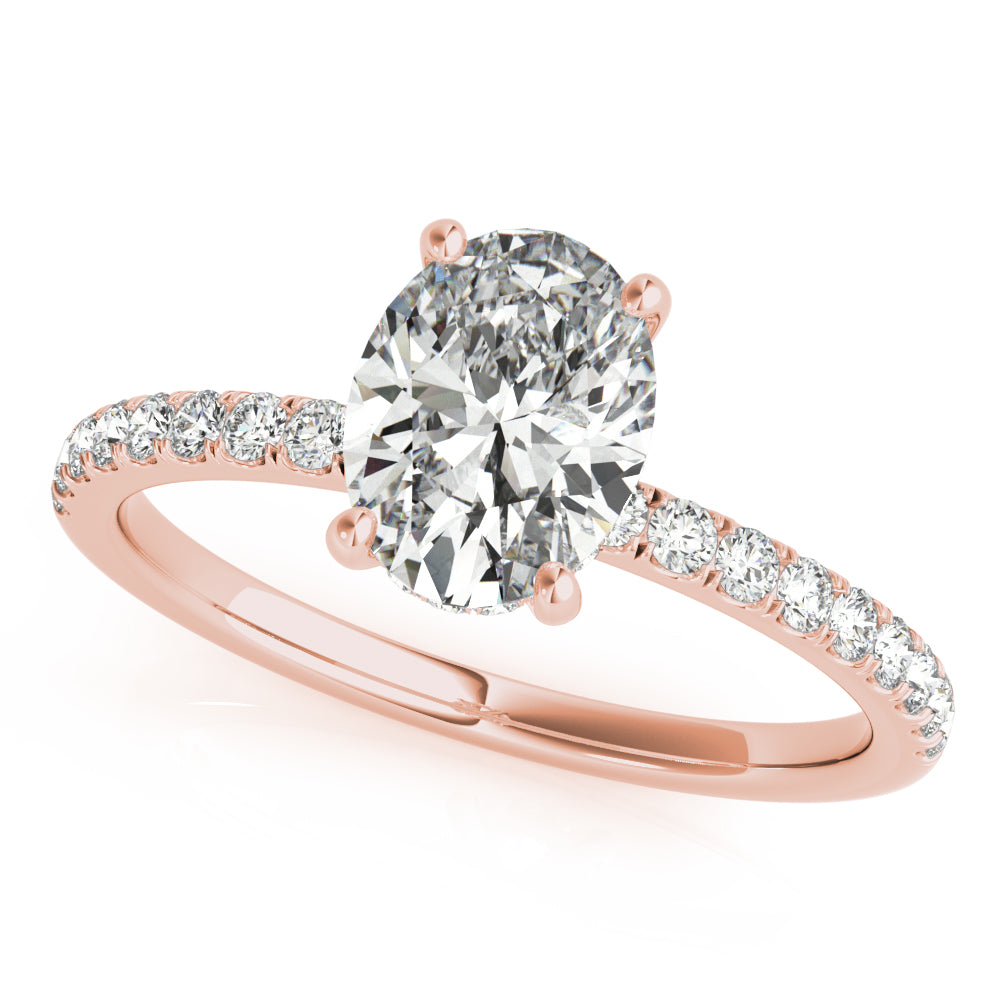 Oval Hidden Halo Engagement Ring, Diamond Band