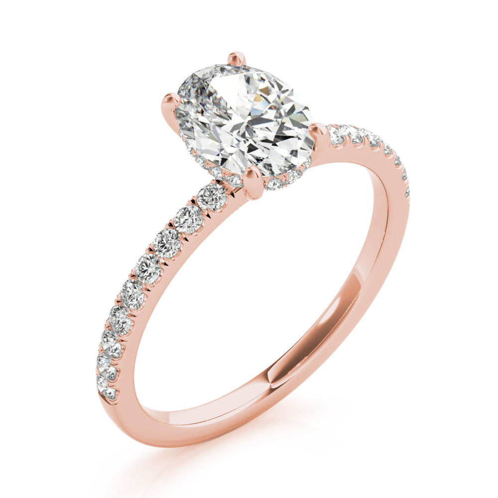 Oval Hidden Halo Engagement Ring, Diamond Band