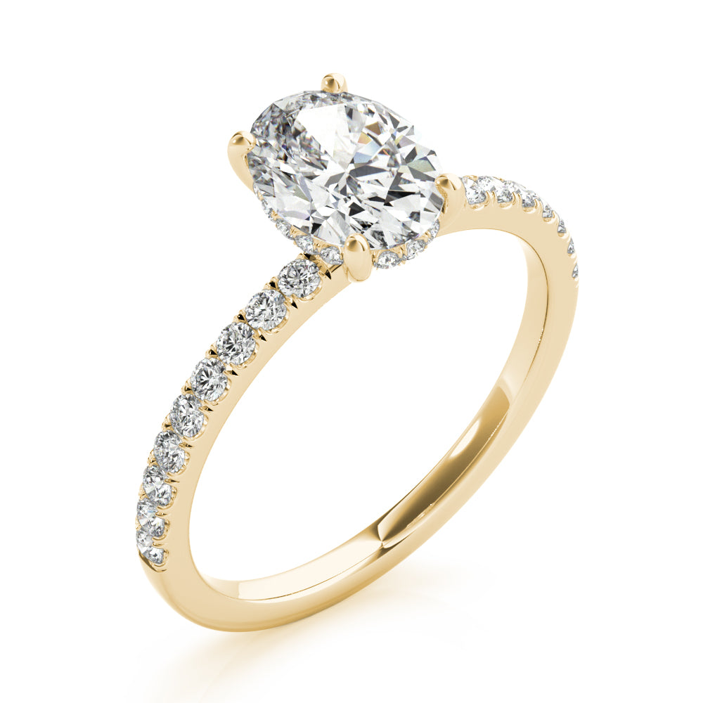 Oval Hidden Halo Engagement Ring, Diamond Band