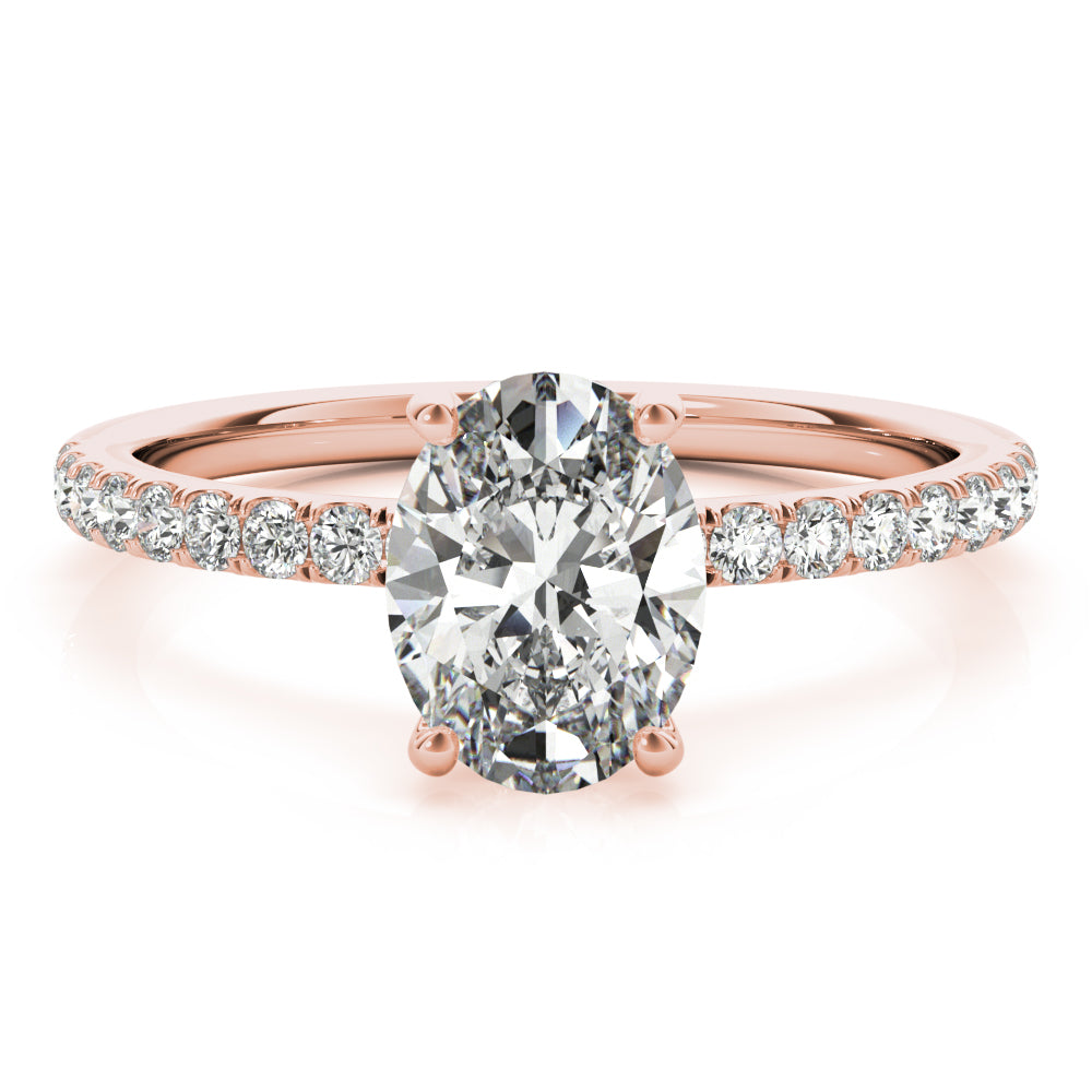 Oval Hidden Halo Engagement Ring, Diamond Band