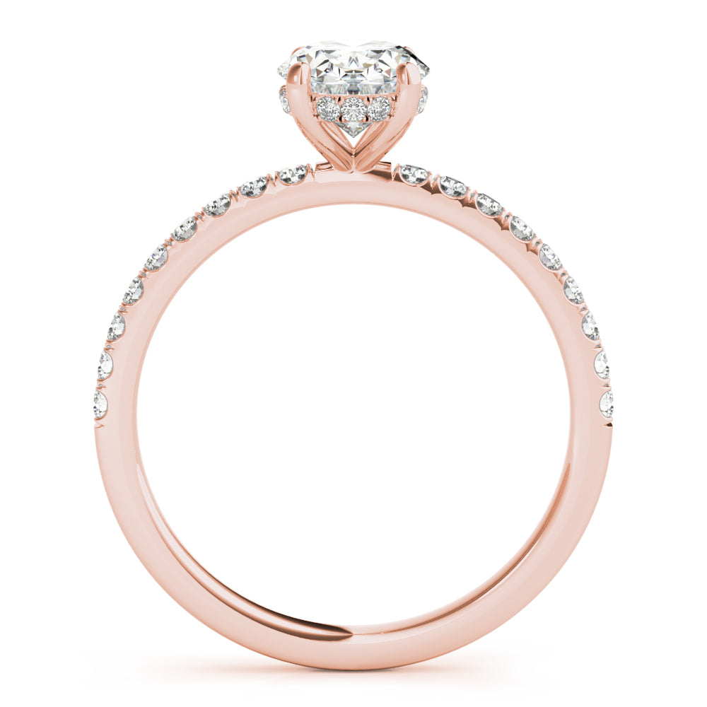 Oval Hidden Halo Engagement Ring, Diamond Band