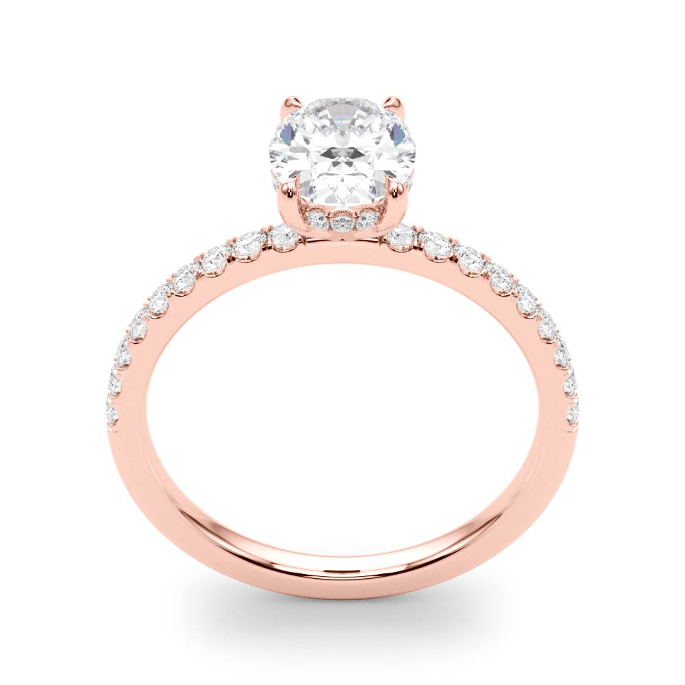 Oval Hidden Halo Engagement Ring, Diamond Band