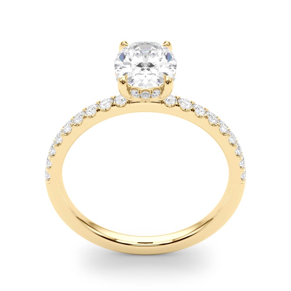 Oval Hidden Halo Engagement Ring, Diamond Band