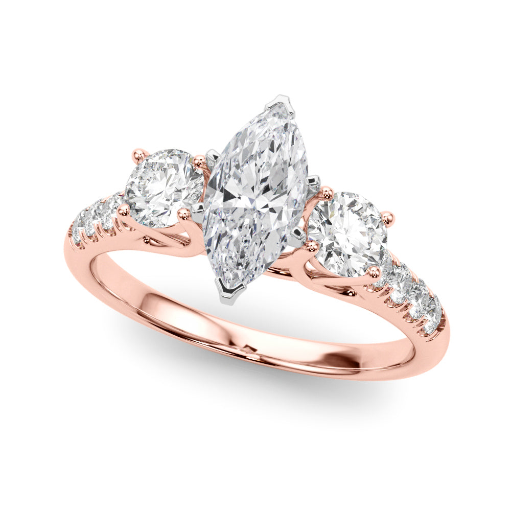 3-Stone Single Row Engagement Ring