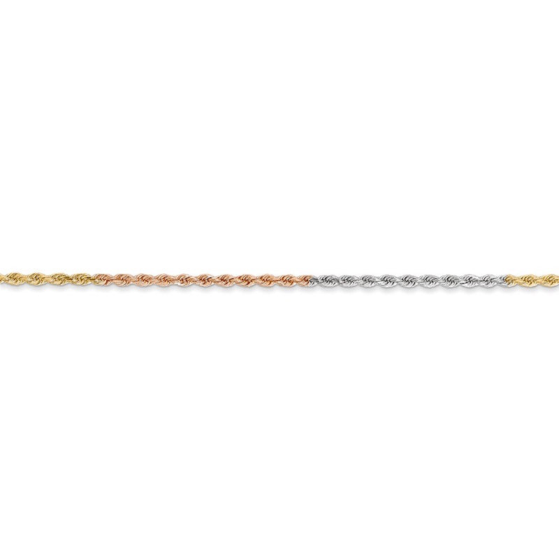 Quality Gold 14k Tri-Color 1.5mm Diamond-cut Rope Chain Anklet