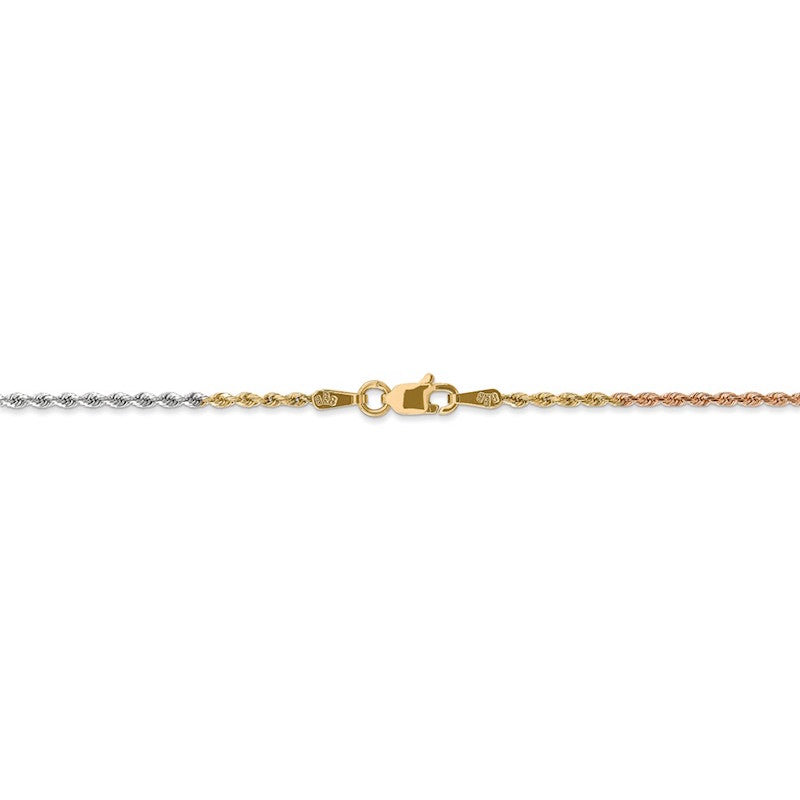 Quality Gold 14k Tri-Color 1.5mm Diamond-cut Rope Chain Anklet