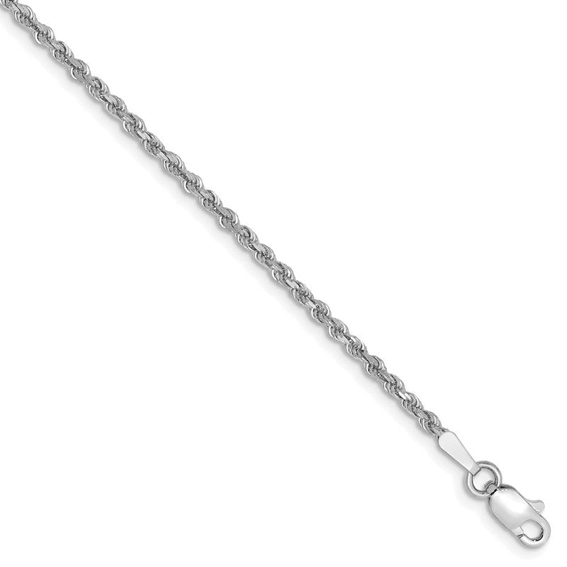 Quality Gold 14k White Gold 1.75mm Diamond-cut Rope Chain Anklet
