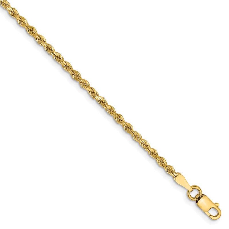 Quality Gold 14k 2mm Diamond-cut Rope Chain Anklet