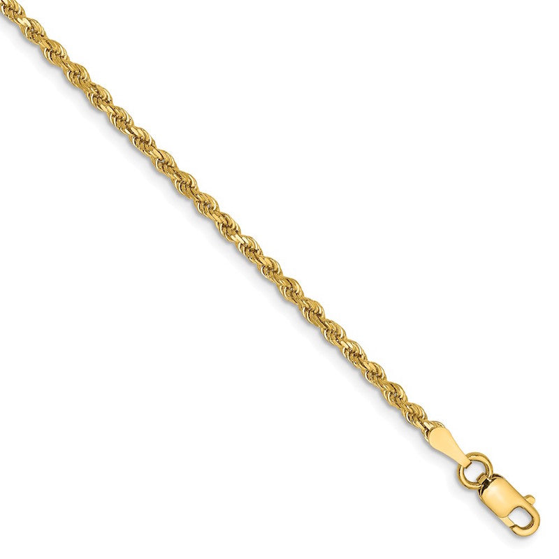 Quality Gold 14k 2mm Diamond -Cut Rope Chain Anklet