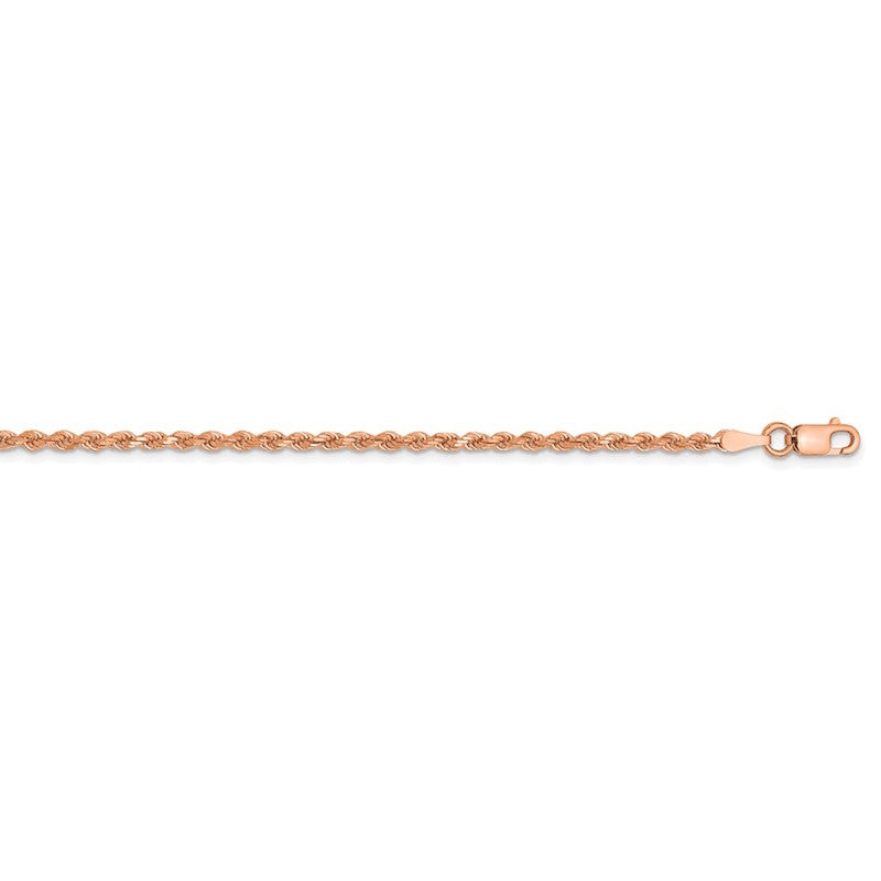 Quality Gold 14k Rose Gold 2mm Diamond-cut Rope Chain Anklet