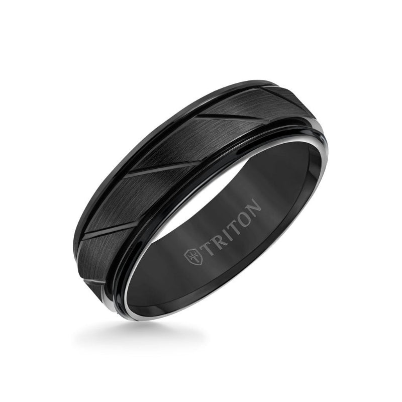 Triton 7MM Tungsten Carbide Ring - Diagonal Cut Center and Round Edge