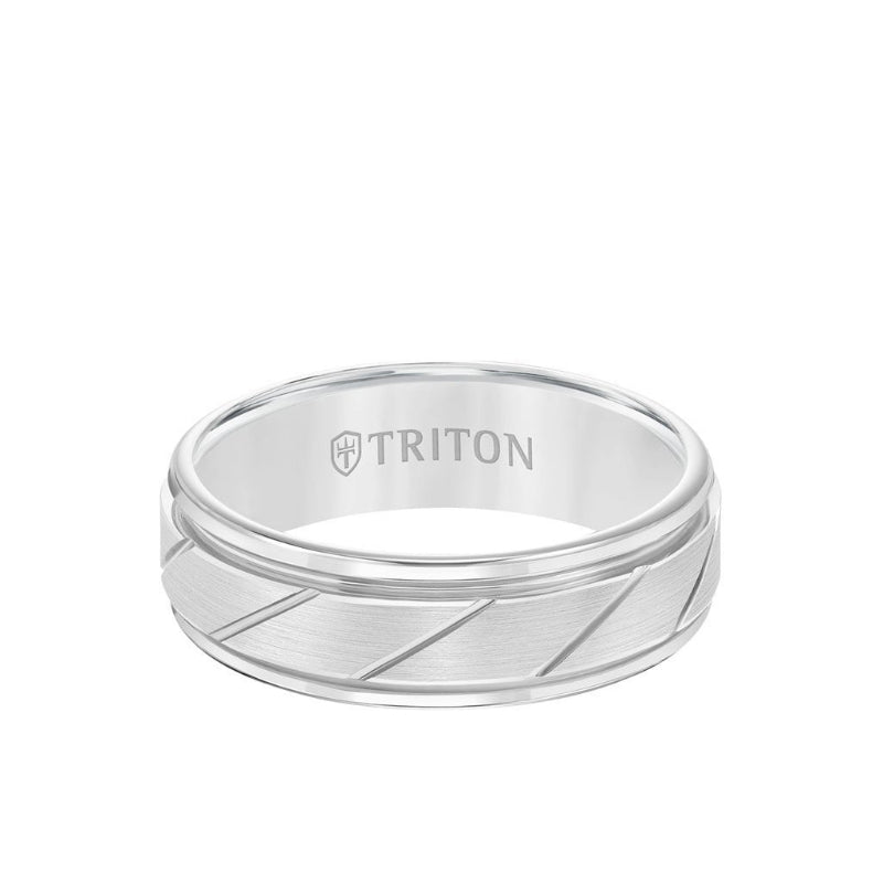 Triton 7MM Tungsten Carbide Ring - Diagonal Cut Center and Round Edge