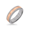 Triton 6MM Grey Tungsten Carbide Ring - Step Edge 14K Rose Gold Insert with Round Edge