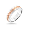 Triton 6MM White Tungsten Carbide Ring - Center Milgrain 14K Rose Gold Insert with Round Edge