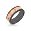 Triton 8MM Black Tungsten Carbide Ring - Bevel Diagonal Cut 14K Rose Gold Insert with Round Edge