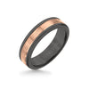Triton 6MM Black Tungsten Carbide Ring - Serrated Engraved 14K Rose Gold Insert with Round Edge