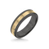 Triton 6MM Black Tungsten Carbide Ring - Serrated Engraved 14K Yellow Gold Insert with Round Edge