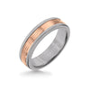 Triton 6MM Grey Tungsten Carbide Ring - Serrated Engraved 14K Rose Gold Insert with Round Edge