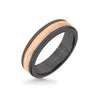 Triton 6MM Black Tungsten Carbide Ring - Vertical Satin 14K Rose Gold Insert with Round Edge