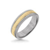 Triton 6MM Grey Tungsten Carbide Ring - Vertical Satin 14K Yellow Gold Insert with Round Edge